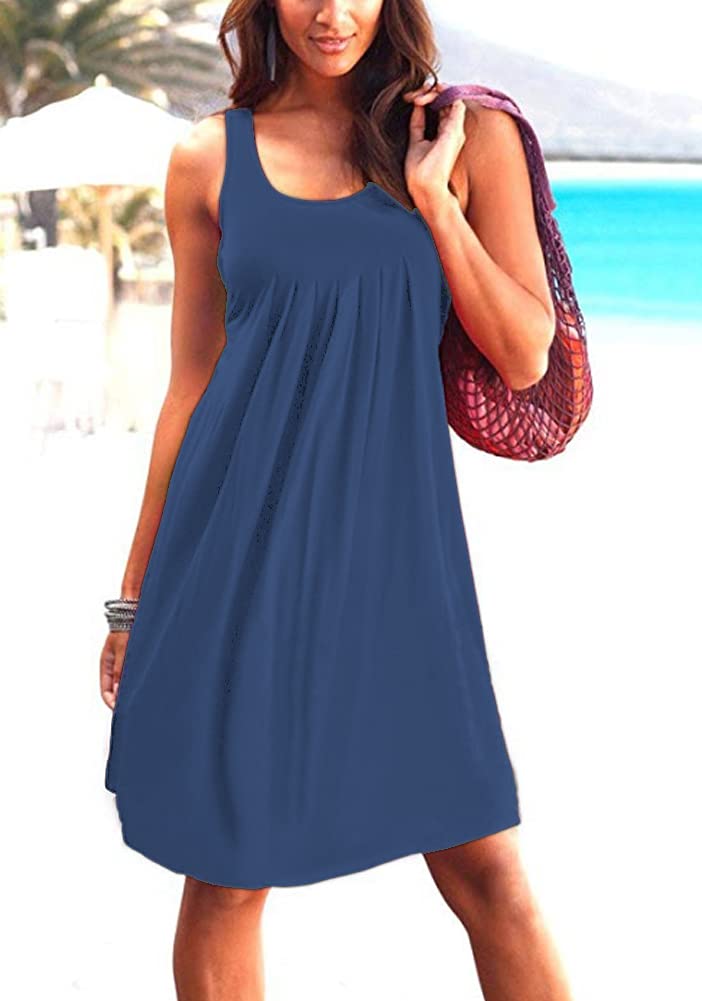 Camisunny Cotton Vest Dress for Women Summer Mini Dresses Sundress Bikini Swimsuit Cover Up Size XL Turquoise - Image 4